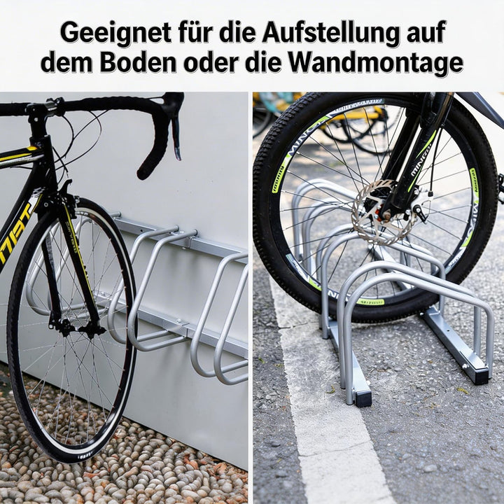 Fahrradständer für 6 Fahrräder – 16mm verzinkter Stahl, 30cm Abstand, für 35-55mm Reifen, Boden- &amp; W