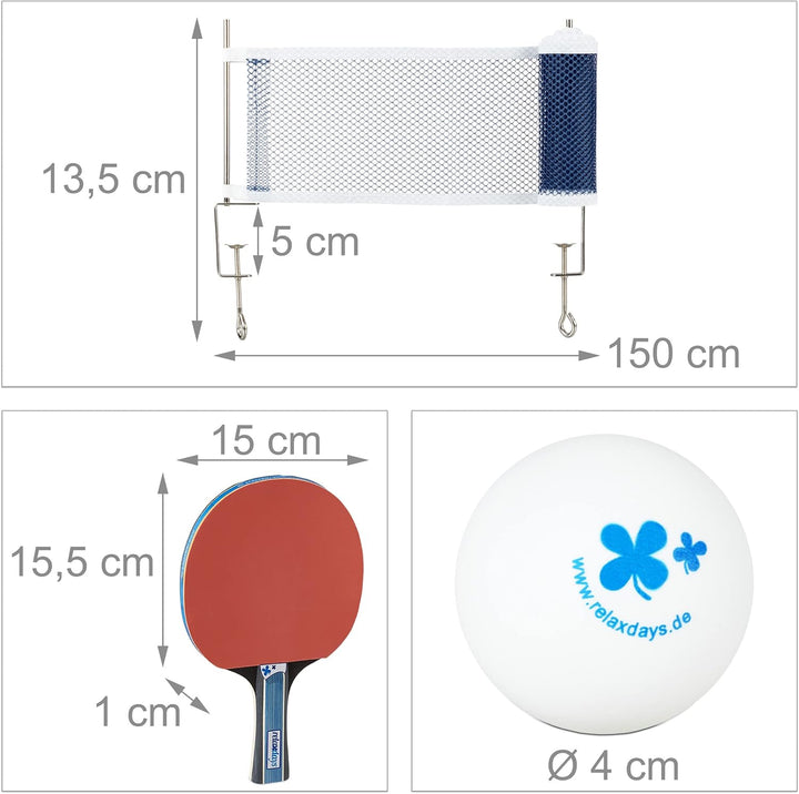 Relaxdays Tischtennis Set, Hülle mit Tischtennis-Netz, 2 Holzschläger, 3 Ping Pong Bälle, Mini Tisch