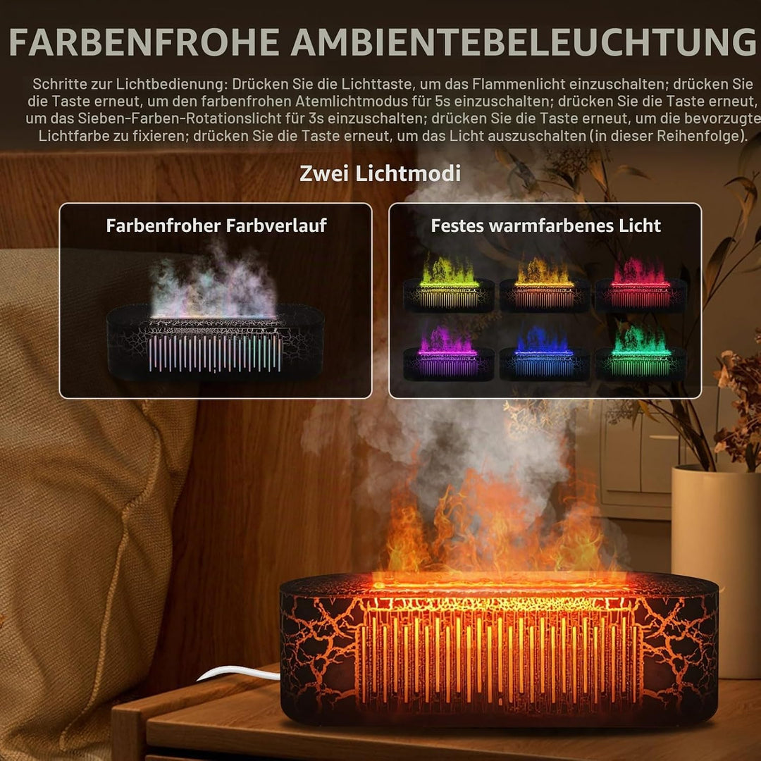 Vulkan Luftbefeuchter Flammen Aroma Diffusor: 260ml Ultra-Leiser Ätherischer Öle Diffusor mit 7 Farb