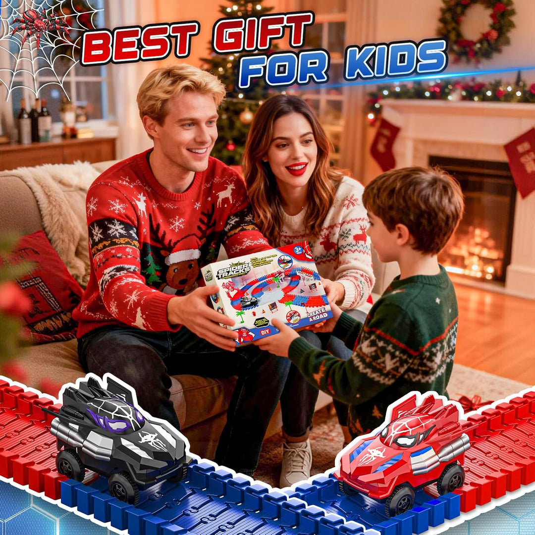 Spider Autorennbahn Set mit 2 Elektroautos - Auto Rennbahn Spielzeug ab 3 4 5 6 7 8 Jahre Junge Mädc