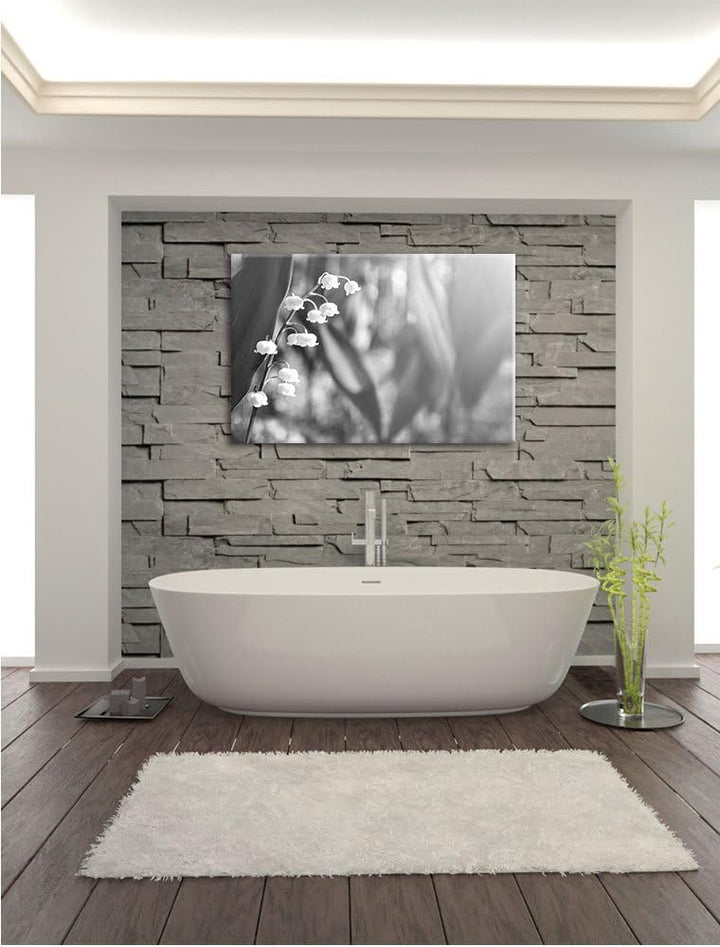 Pixxprint Blühende Maiglöckchen Kunst B&W als Leinwandbild/Grösse: 100x70 / Wandbild/Kunstdruck/fert