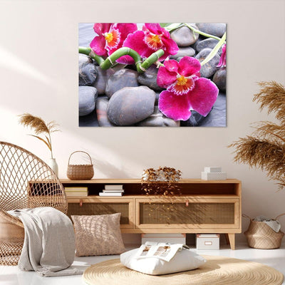 Bilder auf Leinwand 100x70cm Leinwandbild Asiatisch bambus orchidee steine Gross Wanddeko Bild Schla