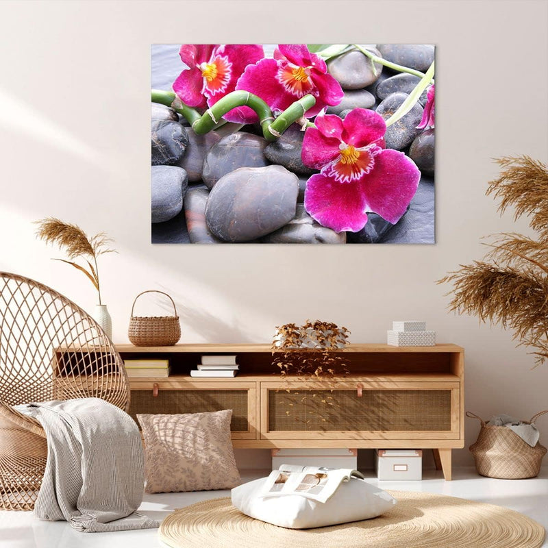 Bilder auf Leinwand 100x70cm Leinwandbild Asiatisch bambus orchidee steine Gross Wanddeko Bild Schla