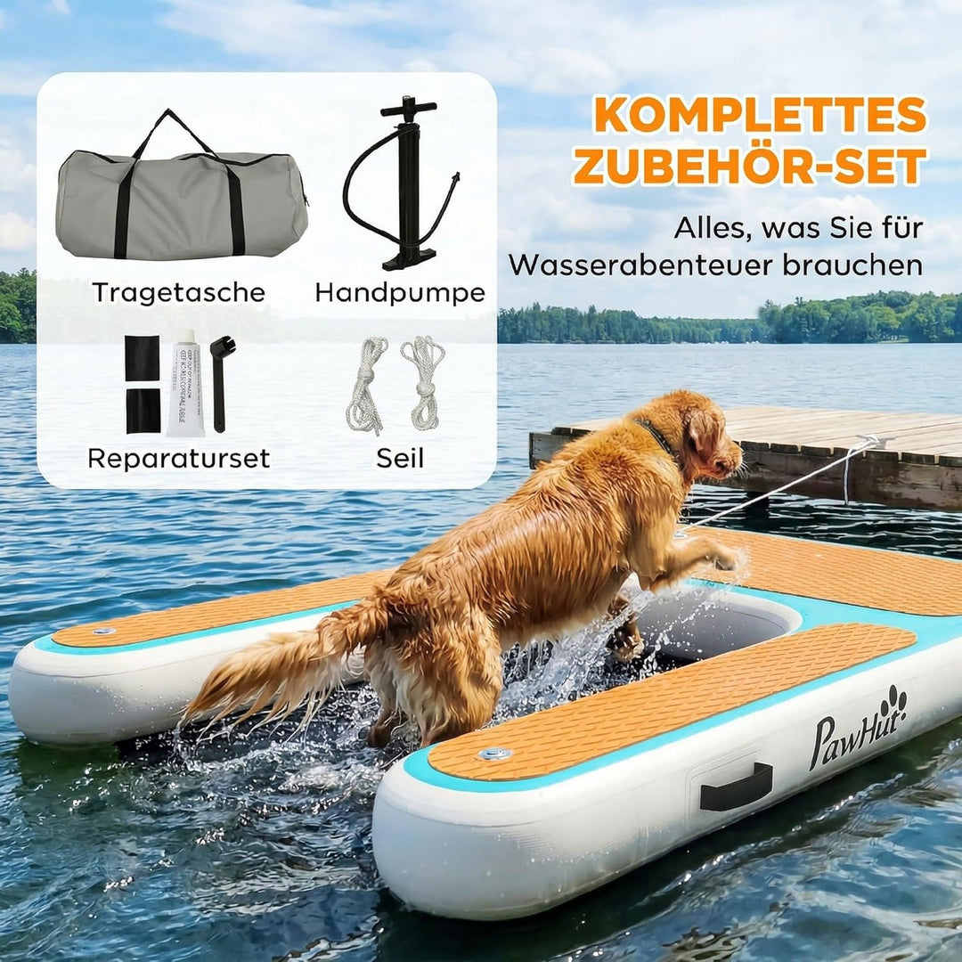 PawHut Aufblasbare Hunde Wasserrampe Hunderampe Pool 151x102 cm Tragbares Hundeboot mit Rutschfester