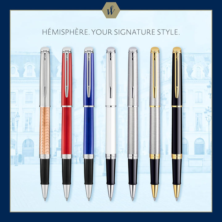 Waterman Hémisphère Tintenroller , Edelstahl mit Zierteile aus 23 K Gold , feine Spitze , Schwarze T