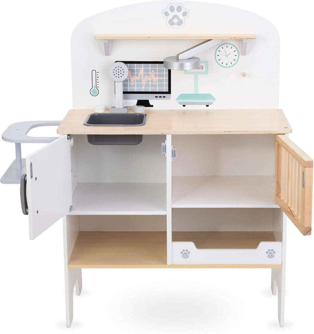 mamabrum Tierkrankenhaus aus Holz – Komplettes Tierarzt Spielset für Kinder ab 3 Jahren - Holz Tiera