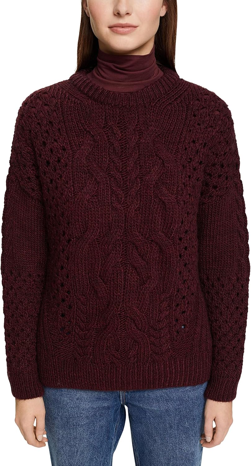 ESPRIT Pullover mit Zopf-Muster M Bordeaux Red, M Bordeaux Red