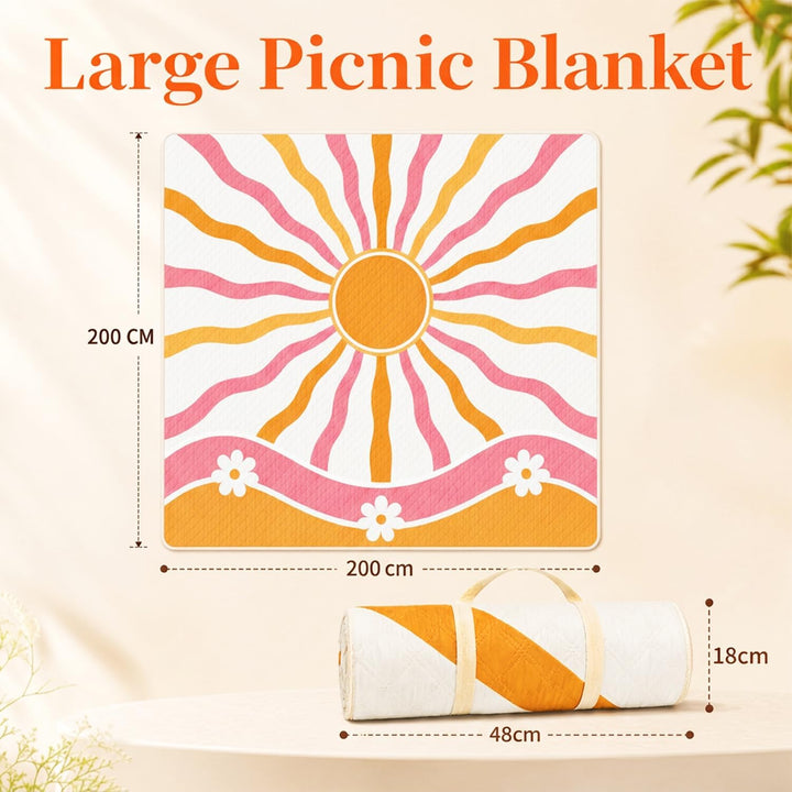 Picknickdecke Wasserdicht 200x200cm – Stranddecke Sandfrei & Waschbar, Extra Gross Outdoor Decke für