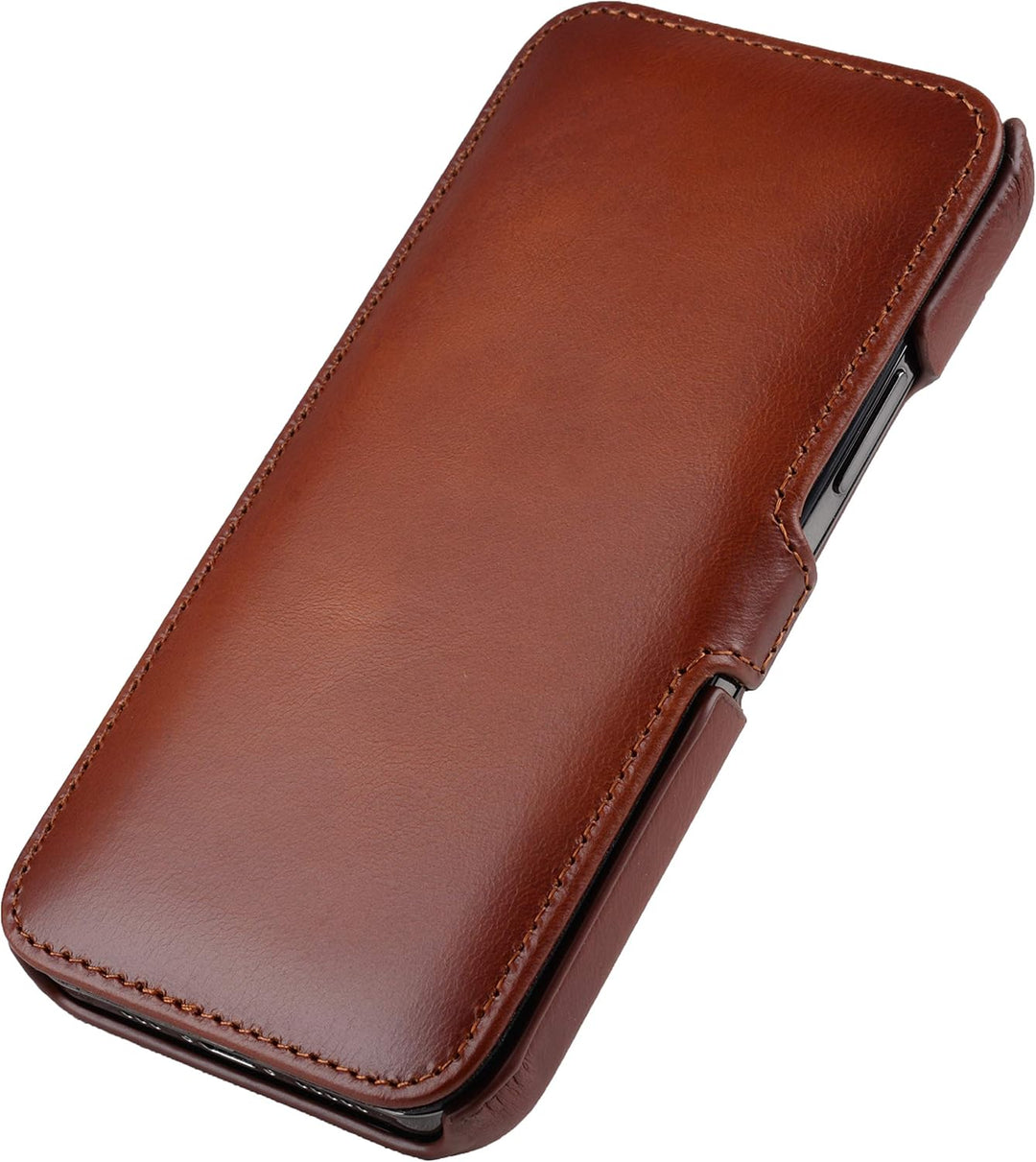 STILGUT Book Case kompatibel mit iPhone 12 Pro Max (6.7") Hülle aus Leder mit Clip-Verschluss, Klapp