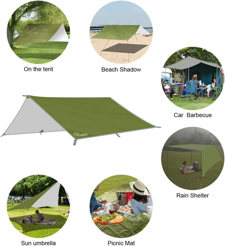 Baogu 3x3m Zeltdach Zeltplane Camping Tarp mit Stützstange, Erdnägeln und Nylonschnur Orange, Orange
