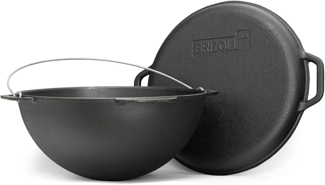 Schwenktopf 15L Kazan aus Gusseisen | Kasan Asien Kessel mit Deckel-Grillpfanne | Gusstopf Campingto