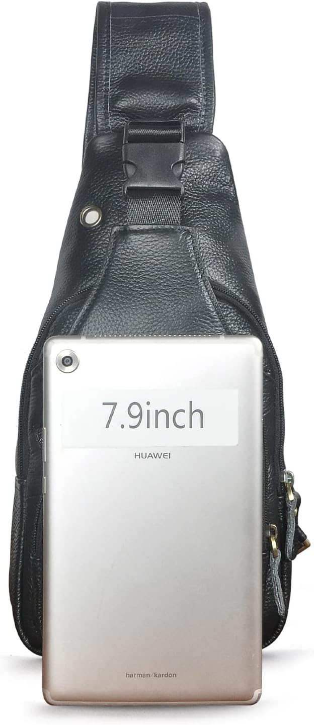Le'aokuu Herren Echtes Leder Brusttasche Umhängetasche Sport Outdoor Messenger Bag Wanderrucksäcke（8