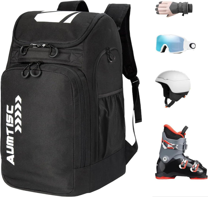 AUMTISC Skischuhtaschen mit Helmfach und Rucksackgurten, Skirucksack Skischuhrucksack mit Helmtasche