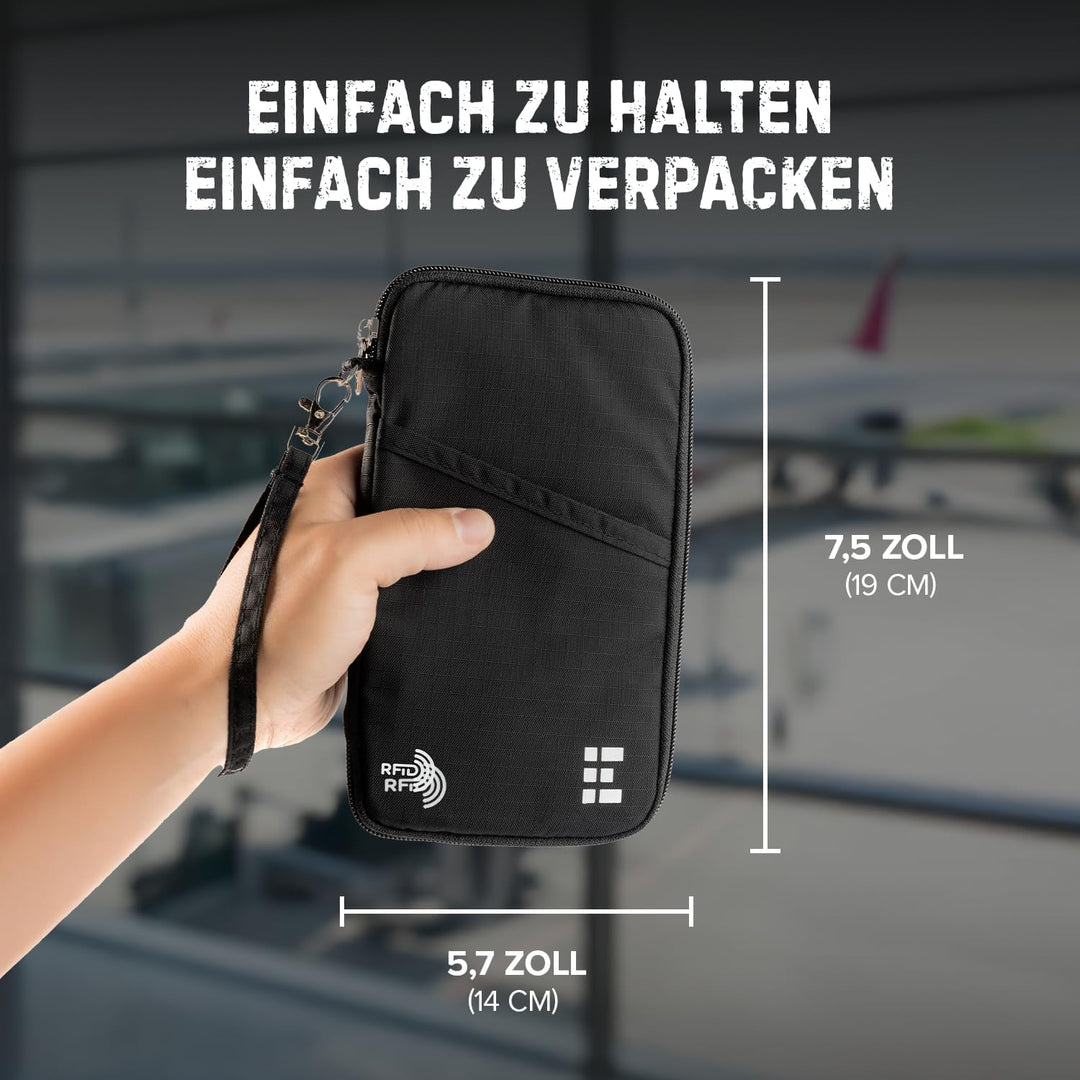 Reisepass Tasche Familien Reiseorganizer mit RFID Abschirmung - Reisedokumententasche Familie Schwar