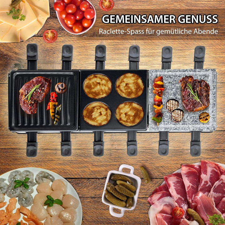 Syntrox Germany RAC-1350W-Oberwil Multifunktionelles Raclette mit Grill Platte, Pancake Platte und H