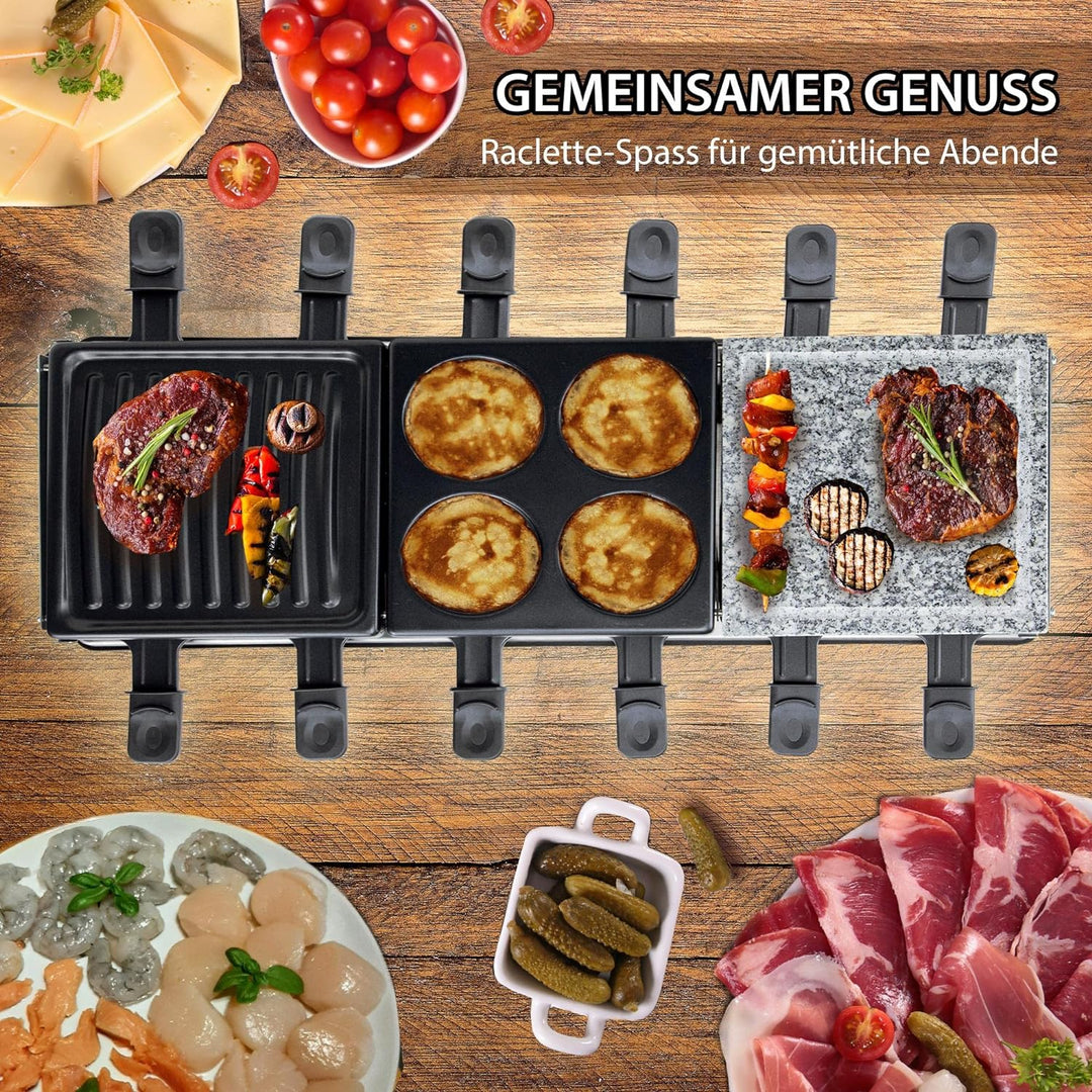 Syntrox Germany RAC-1350W-Oberwil Multifunktionelles Raclette mit Grill Platte, Pancake Platte und H