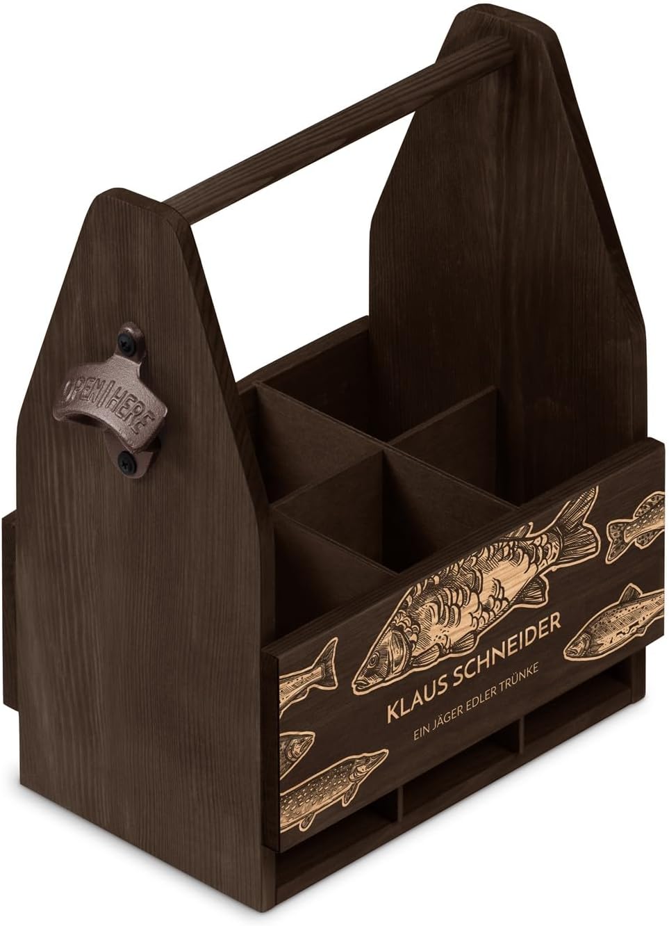 Murrano Bierträger für 6 Flaschen 0,5L mit Gravur - Männerhandtasche mit Flaschenöffner - Grösse: 25