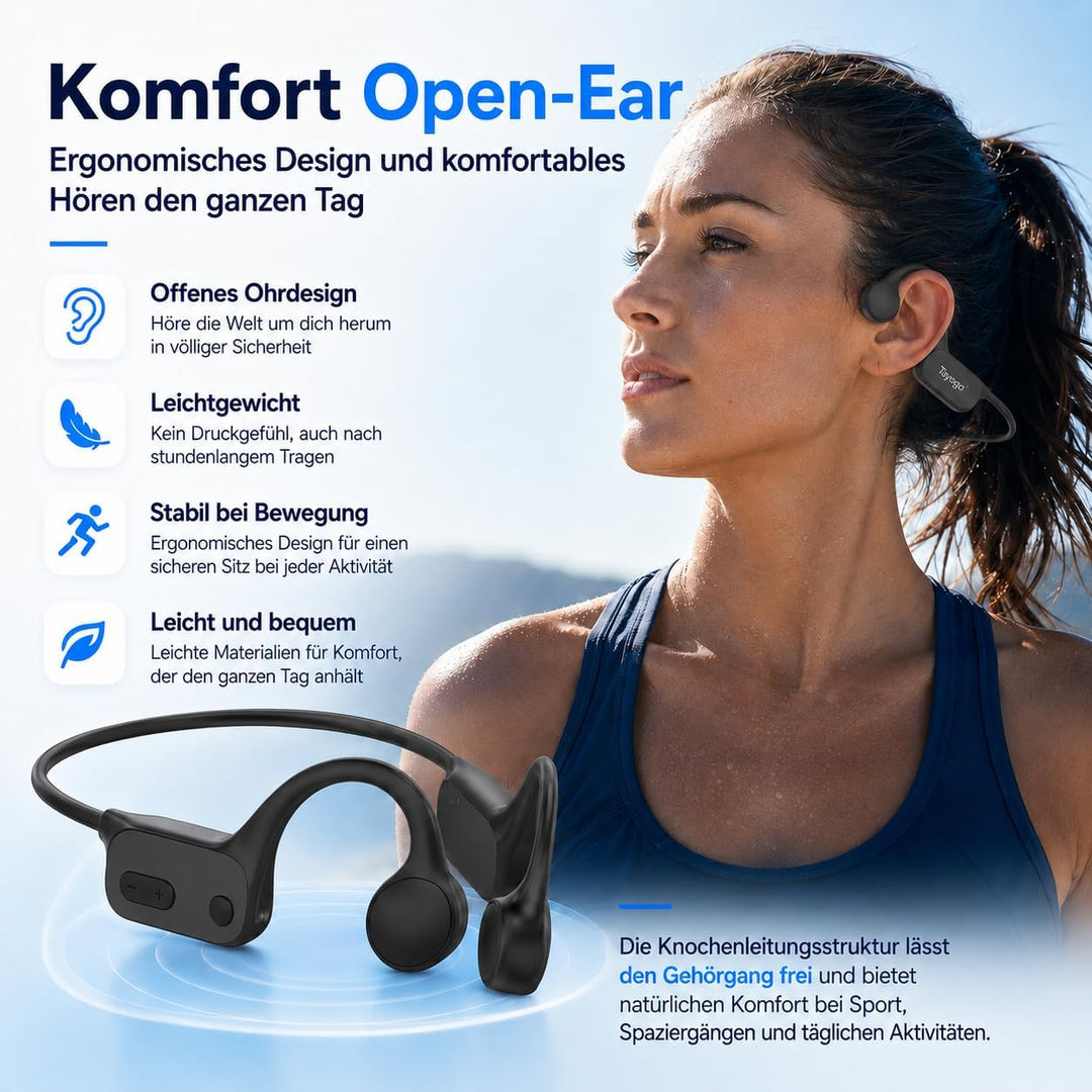 Tayogo Schwimmen Kopfhörer, Knochenschall Kopfhörer Eingebaute 32GB Speicher, MP3 Sport Kopfhörer Bl