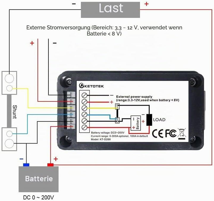 DC Voltmeter Amperemeter Energiezähler Batterie Monitoranzeige LCD Digital Multimeter für Auto Solar