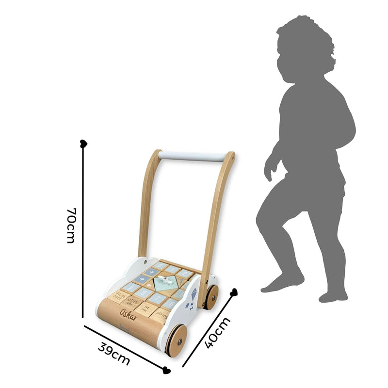 Lauflernwagen mit Bausteinen blau - personalisierbar I Handmade Holzspielzeug ab 1 Jahr I Personalis