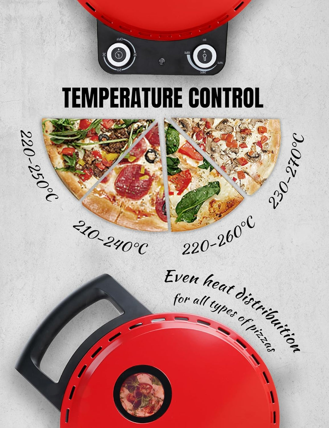 Bestron Pizzaofen für knusprige Pizzen in 5-10 Minuten, elektischer Pizzaofen mit bis zu echten 320°