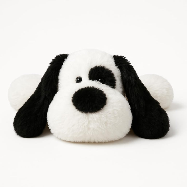 WEIGEDU Plüschhund Kuscheltier Schwarz-Weiss – Weiches Stofftier Hund 50 cm, Liegender Kuschelhund P