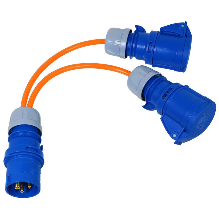 SPARES2GO 16A-Splitterkabel, 240-V-Generator, 2-Wege-Anschluss, Y-Stück, 2 x 16-Ampere-Steckdosen (o
