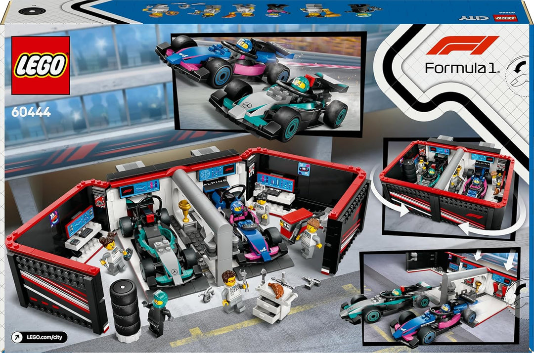 LEGO City F1 Garage mit Mercedes-AMG &amp; Alpine Rennautos - Spielzeug Formel 1 Rennwagen mit 2 Rennfah