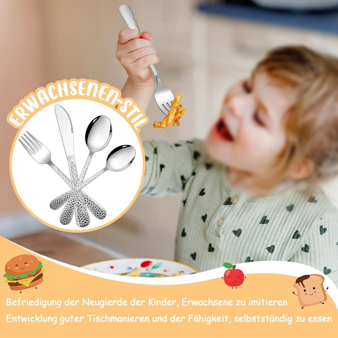 HaWare Kinderbesteck, 16-teilig Edelstahl Kinder Besteck Set mit Hammergriff ab 3 Jahre, Kindergesch