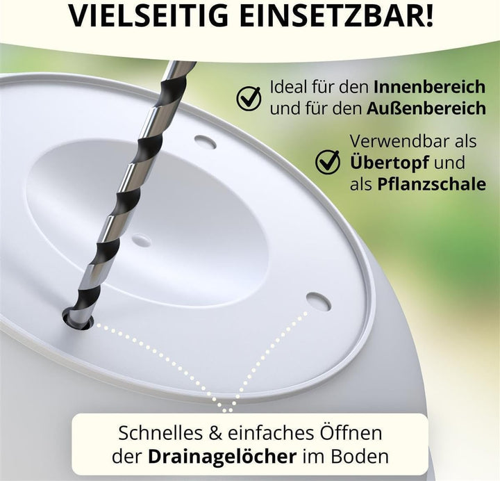 Pflanzschale mit Untersetzer im 3er Set in Weiss 40 cm Durchmesser grosse runde Blumenschalen aus Ku