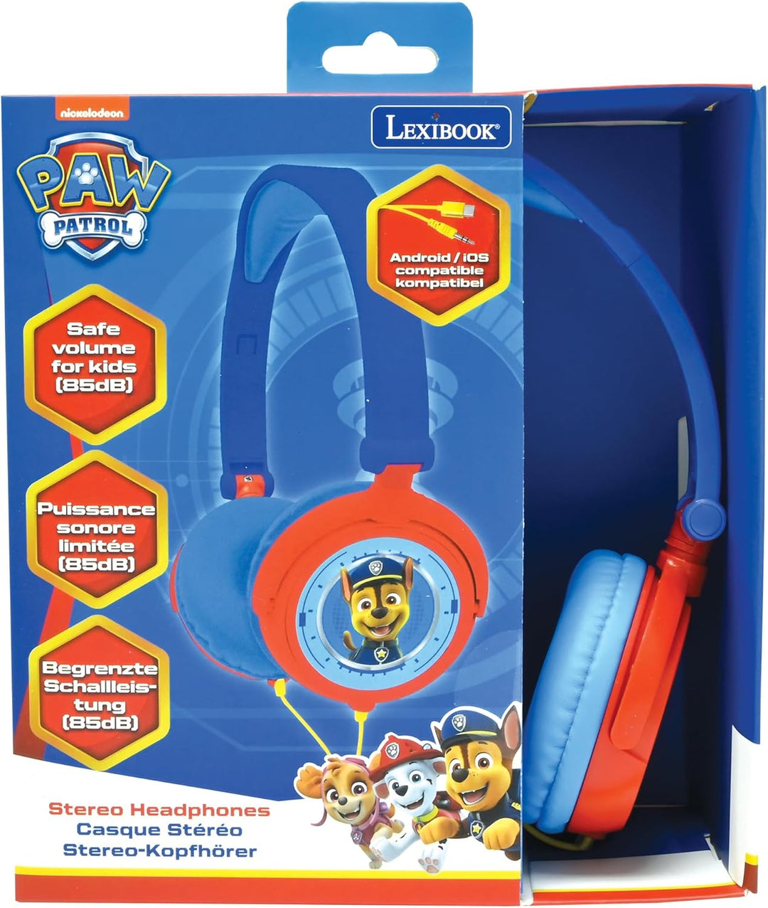 Lexibook, Paw Patrol, Stereo-Kopfhörer, kindersichere Lautstärke, klappbar und einstellbar, blau/rot
