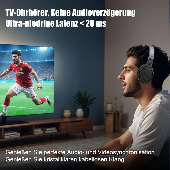 Kabellose TV-Kopfhörer mit Ladestation, kabelloser Kopfhörer zum Fernsehen, grosse Lautstärkeregler