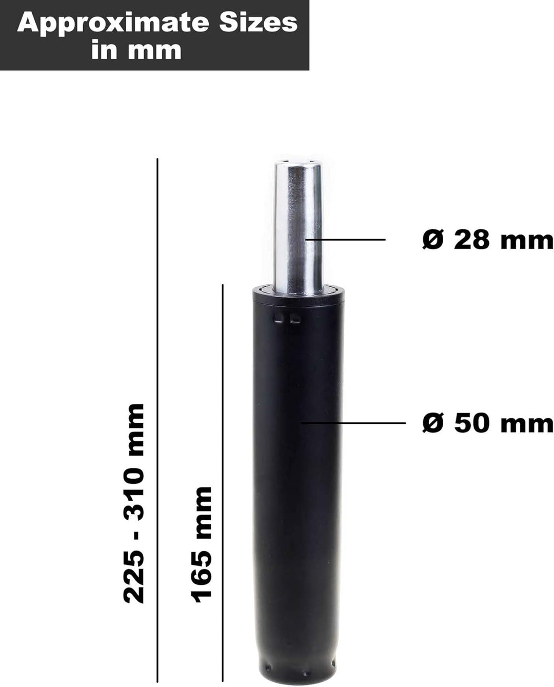 Gaslift für Bürostuhl, Gesamtlänge 225mm - 310mm, Kolben Länge 6,5" / 165mm Ersatz Gasdruckfeder Gas