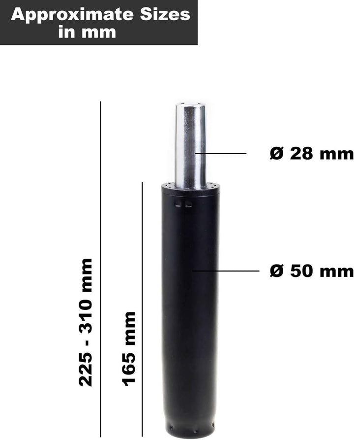 Gaslift für Bürostuhl, Gesamtlänge 225mm - 310mm, Kolben Länge 6,5" / 165mm Ersatz Gasdruckfeder Gas