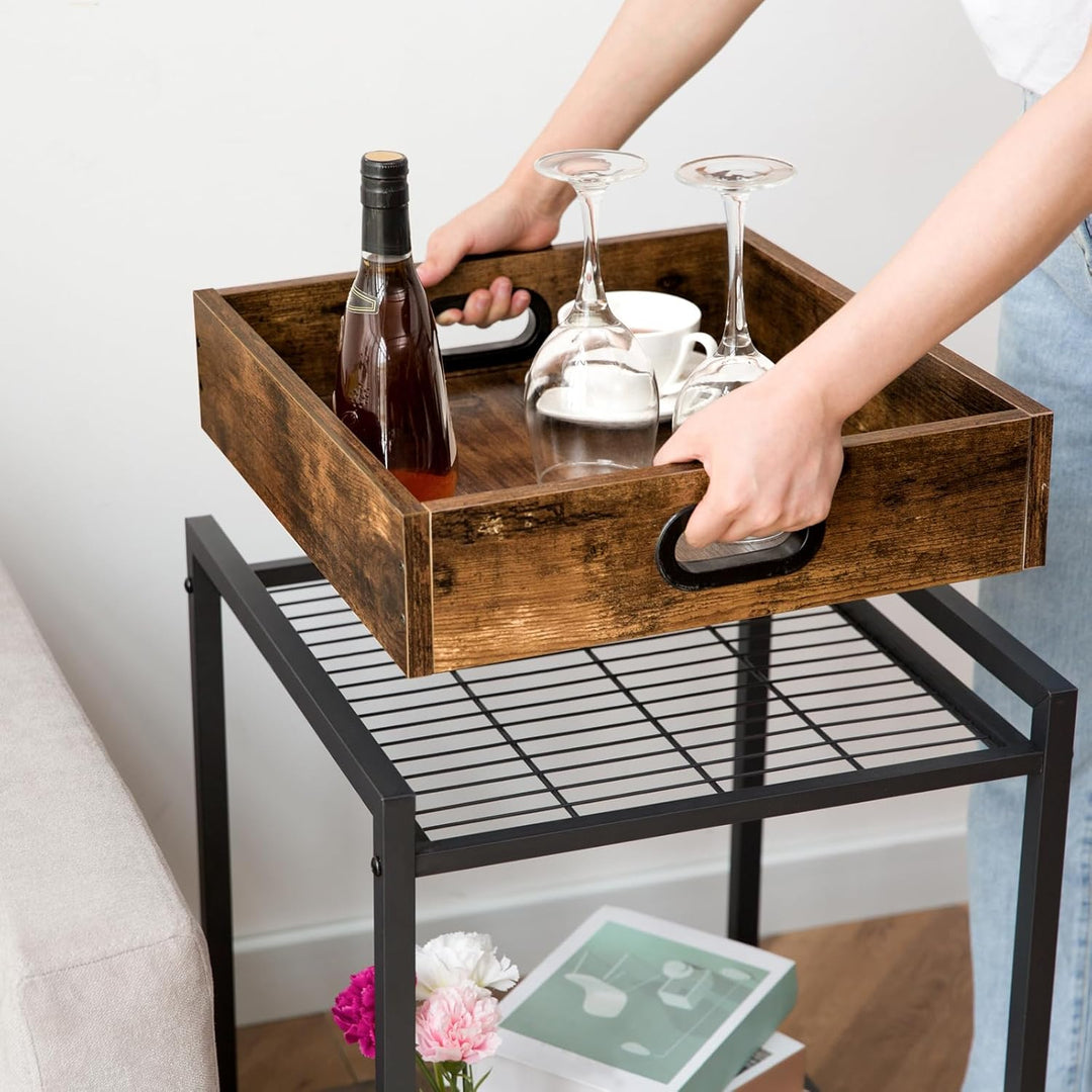 HOOBRO Beistelltisch, Sofatisch mit herausnehmbarem Tablett, Nachttisch mit offenen Regalen, Snack-T