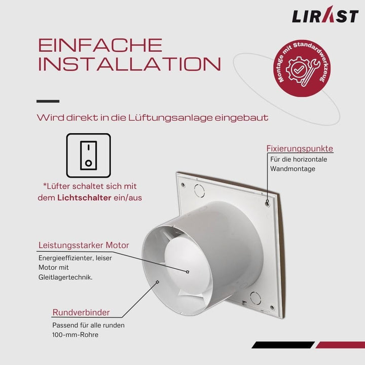 Ø 100mm Gold Badlüfter - Lüfter für Effiziente Belüftung im Bad Kuche WC, Ø 100mm Gold