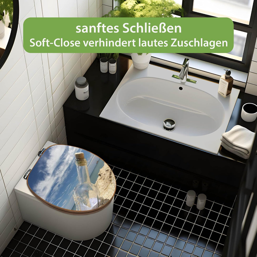 banjado Design WC Sitz Bambus Absenkautomatik 45,8x37,5cm - Toilettendeckel mit Absenkautomatik Holz