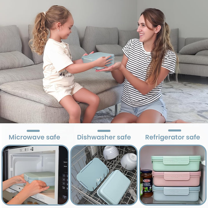 Bugucat Brotdose Kinder mit Fächern 1300ML 2 Set,Lunchbox Kinder Auslaufsicher mit 4 Fächern,Lunch B