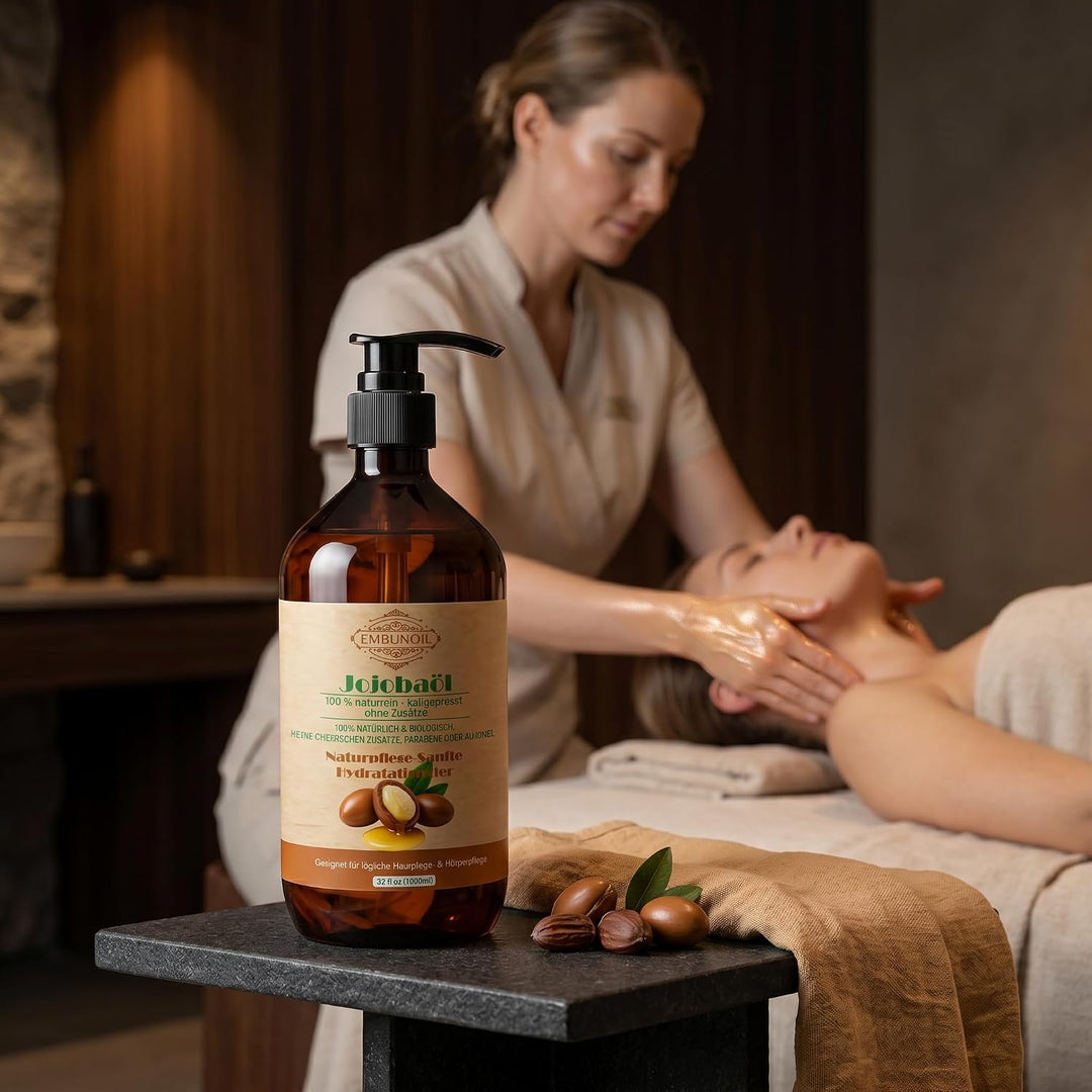 Jojobaöl, 1000 ml, 100% Naturrein &amp; Kaltgepresst, ohne Zusätze, für Haut-, Haar- &amp; Nagelpflege, mit