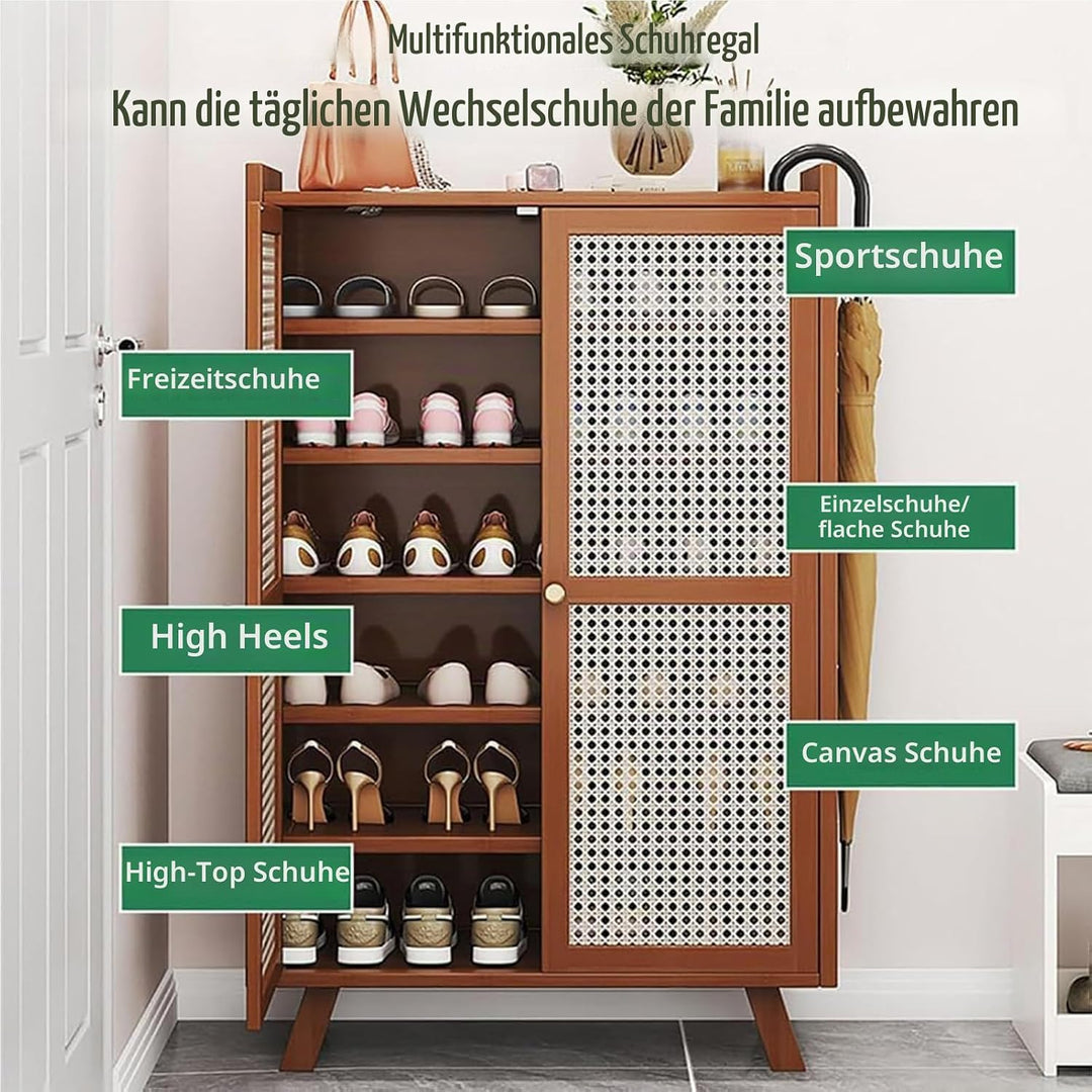 Generisch Schuhschrank Holz mit Korbgeflecht-Türen Moderner Bambus Schuhschränke Schuhschrank Schmal