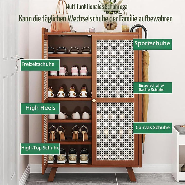 Generisch Schuhschrank Holz mit Korbgeflecht-Türen Moderner Bambus Schuhschränke Schuhschrank Schmal
