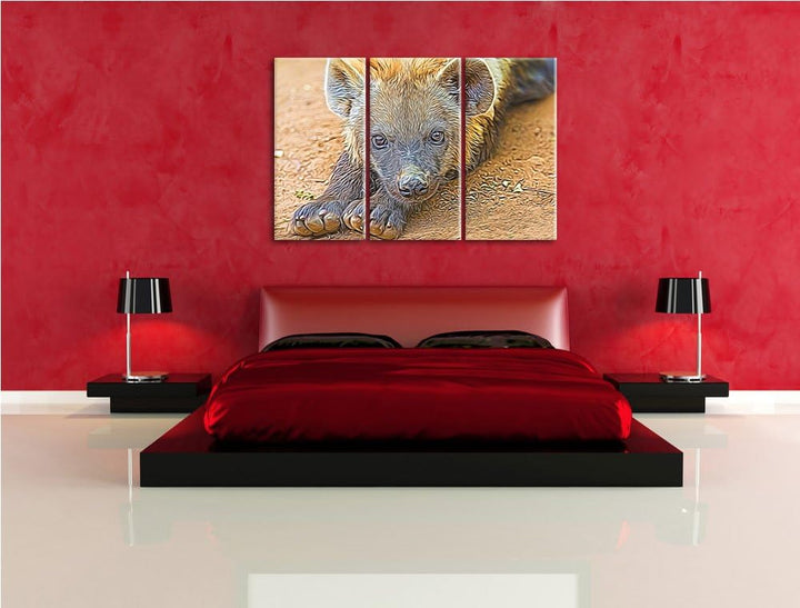 niedliche Hyäne Spezial 3-Teiler Leinwandbild 120x80 Bild auf Leinwand, XXL riesige Bilder fertig ge