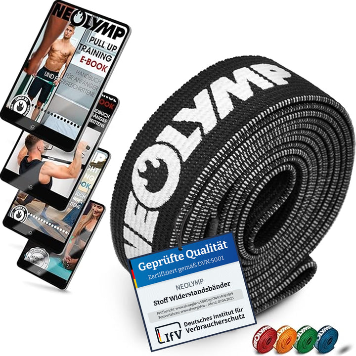 NEOLYMP Lange Fitnessbänder Stoff mit Fitness E-Book - waschbare Resistance Bands, Widerstandsbänder