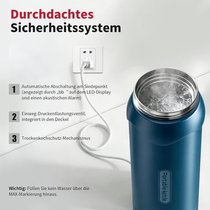 Elektrischer Reisewasserkocher mit 4 Temperaturstufen, 450ml Mini Wasserkocher aus 304 Edelstahl &amp; V