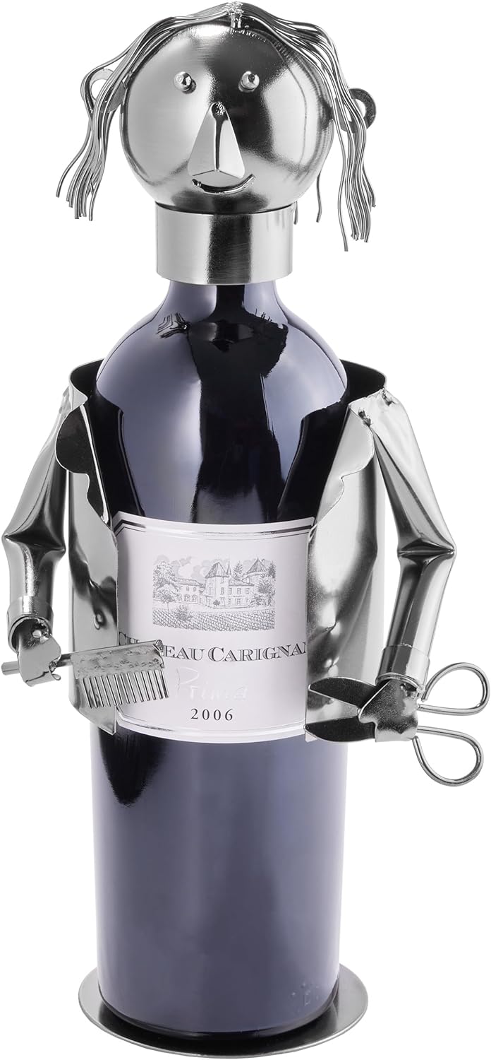 BRUBAKER Weinflaschenhalter Haarstylist - Metall Skulptur Flaschenständer - 20 cm - Wein Geschenk fü