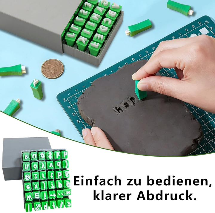 Alphabet Tonstempel Set, 2 Kisten Alphabet Stempel set für Ton Schablonen Buchstaben, Stempel zum Sc
