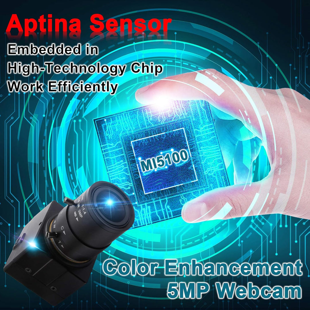 ELP 5MP Zoom Web Kamera,Aptina MI5100 Webcam Weitwinkel mit 2.8-12mm Variable Fokus Objektiv,USB2.0