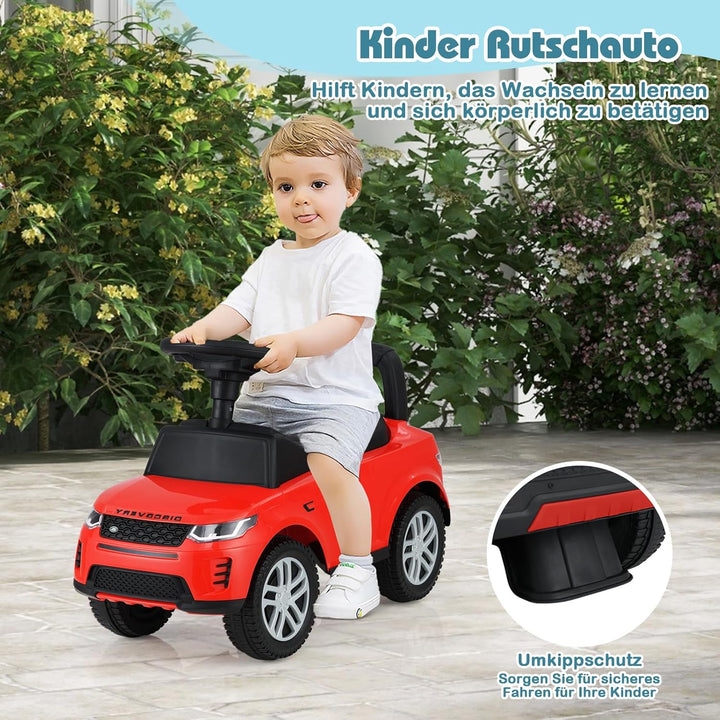 DREAMADE Rutschauto für Kinder, Land Rover Rutscherfahrzeug mit Lenkrad, Hupe, Motorsound, Stauraum