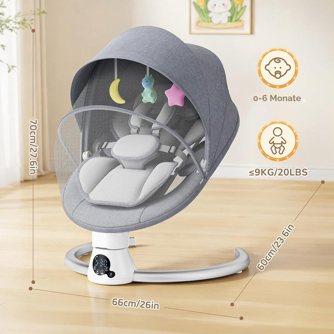 Babywippe Elektrisch mit Fernbedienung und App-Steuerung, 5 Schaukelgeschwindigkeiten, 3 Timer, 11 I