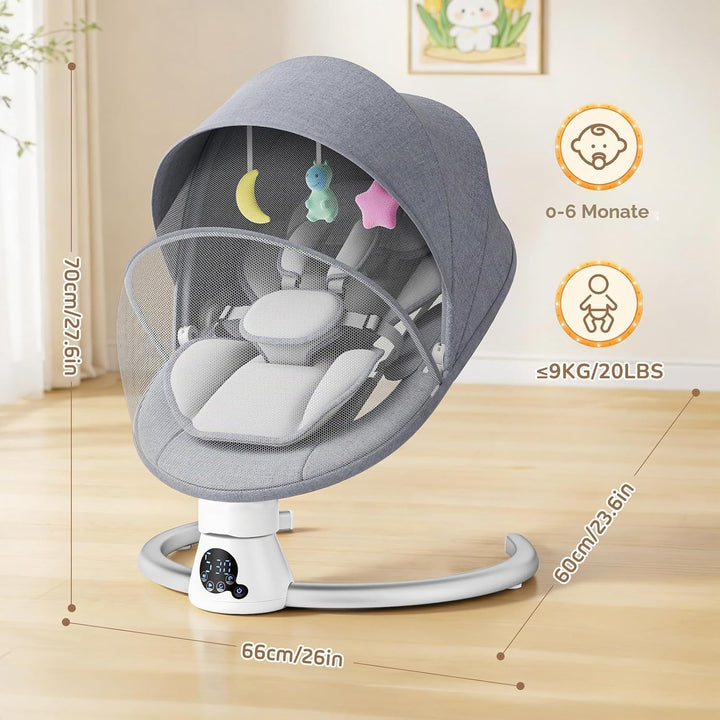Babywippe Elektrisch mit Fernbedienung und App-Steuerung, 5 Schaukelgeschwindigkeiten, 3 Timer, 11 I